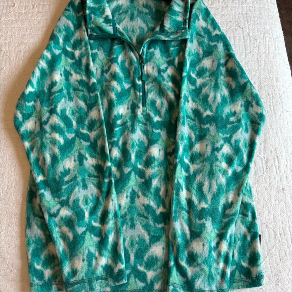Eddie Bauer Teal Patterned Fleece Quarter Zip - Picture 3 of 5